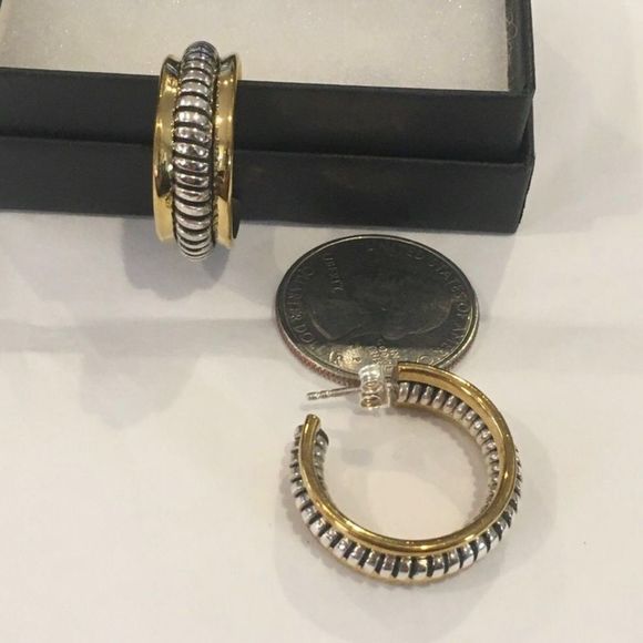 SILPADA Sterling Silver 925 Two Tone Hoop Earrings P0382 - Picture 16 of 16